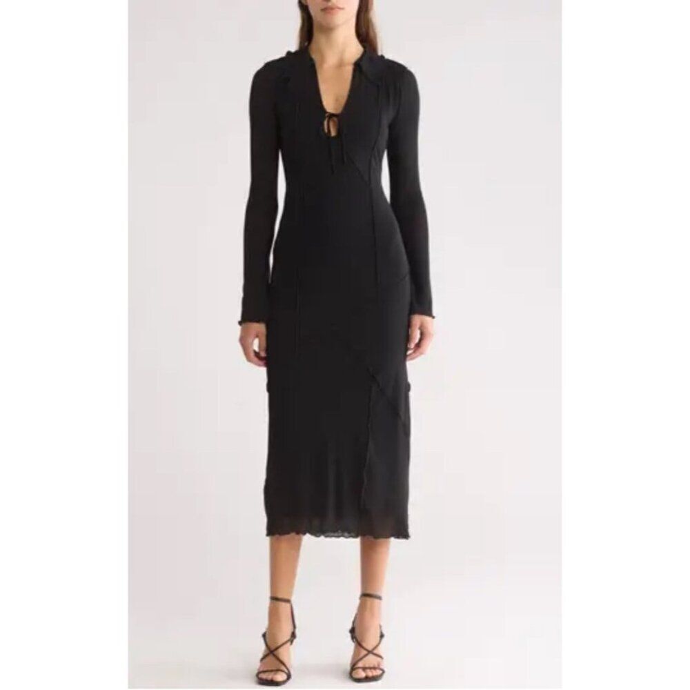 NWT Topshop Women Black Long Sleeve Mesh Bodycon Maxi Dress Size 8-10